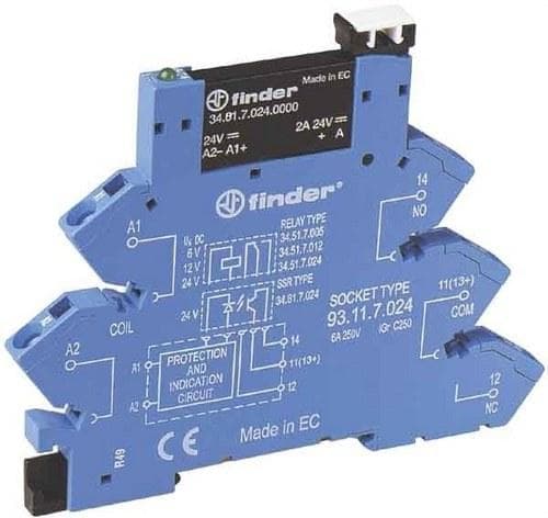 FINDER - Interfaz modular SERIE 38, relé de estado sólido, ancho de 6,2mm, 24V DC, salida 2A 240V A bornes de jaula