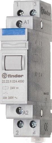 FINDER - Relé auxiliar modular SERIE 22, montaje carril 35mm, 2NA, 20A, AgSnO2, 12V DC