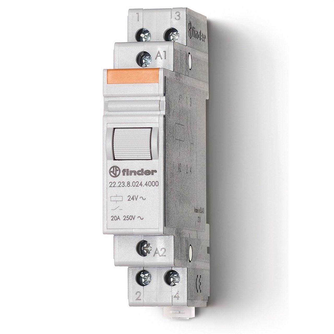 FINDER - Relé auxiliar modular SERIE 22, montaje carril 35mm, 1NA + 1NC, 20A, AgSnO2, 230V AC