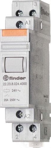 FINDER - Relé auxiliar modular SERIE 22, montaje carril 35mm, 1NA + 1NC, 20A, AgSnO2, 24V DC (emb.1u)
