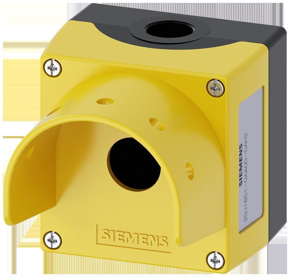 SIEMENS - Caja para aparatos de mando 22mm, redondo, material de la caja metal, parte superior en amarillo con collar de protección para 5 candados
