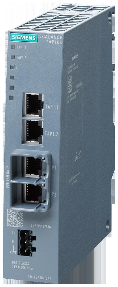 SIEMENS - Puerto de acceso de prueba Scalance TAP104, para captura de telegramas Ethernet, 2x puerto RJ45 10/100Mbit/s
