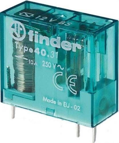FINDER - Mini-relé para circuito impreso/enchufable-reticulado 3,5mm SERIE 40, 1 contacto conmutado, 10A, AgNi, 12V AC/DC biestable
