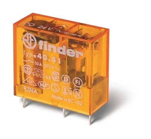 FINDER - Mini-relé para circuito impreso/enchufable-reticulado 5mm SERIE 40, 1 contacto conmutado, 10A, AgNi, 6V AC
