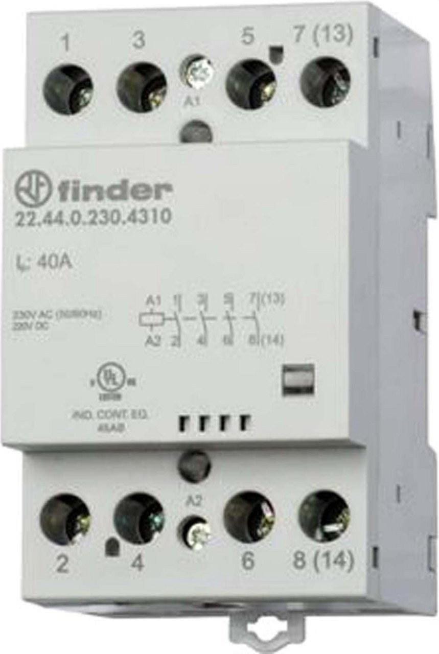FINDER - Contactor modular SERIE 22, 2NA+2NC 40A AgSnO2, 230V AC/DC, indicador mecánico