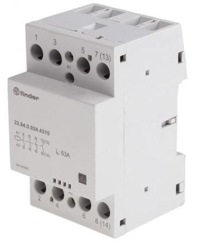 FINDER - Contactor modular SERIE 22, 4NA 63A AgSnO2, 24V AC/DC, indicador mecánico