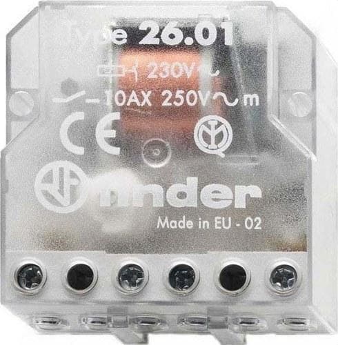 FINDER - Telerruptor electromecánico/interruptor unipolar SERIE 26, borne de tornillo, 1NA 10A, 24V AC