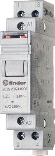 FINDER - Telerruptor modular/ interruptor bipolar 2NA 16A SERIE 20, montaje carril 35mm, 24V DC contactos AgNi