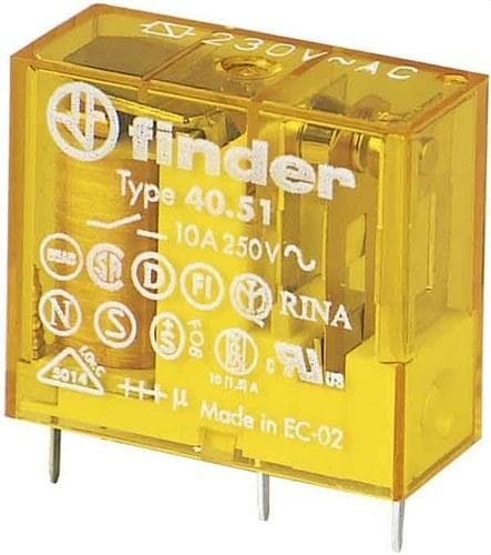 FINDER - Mini-relé para circuito impreso/enchufable-reticulado 5mm SERIE 40, 1 contacto conmutado, 10A, AgNi, 24V DC