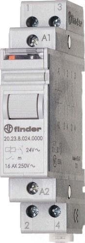 FINDER - Telerruptor modular/desviador bipolar 1NA+1NC 16A SERIE 20, montaje carril 35mm, 125V AC contactos AgSnO2
