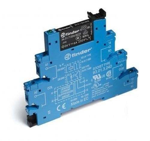FINDER - Interfaz modular SERIE 38, relé de estado sólido, ancho de 14mm, 24V DC, salida 5A 24V DC, bornes de conexión rápida