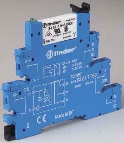 FINDER - Interfaz modular SERIE 38, relé electromecánico 1 contacto conmutado 6A, 220...240V AC/DC, bornes de jaula