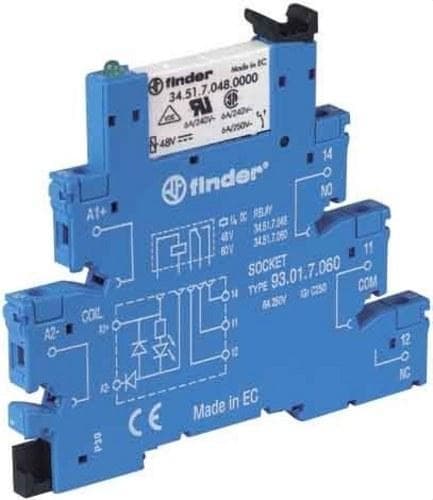 FINDER - Interfaz modular SERIE 38, relé electromecánico 1 contacto conmutado 6A AgNi 24V DC, sensible, bornes de jaula