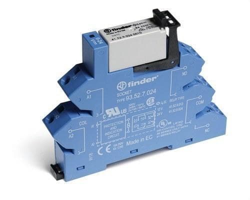 FINDER - Interfaz modular SERIE 38, relé electromecánico 2 contactos conmutados 8A, AgNi, 24V AC/DC, bornes de jaula