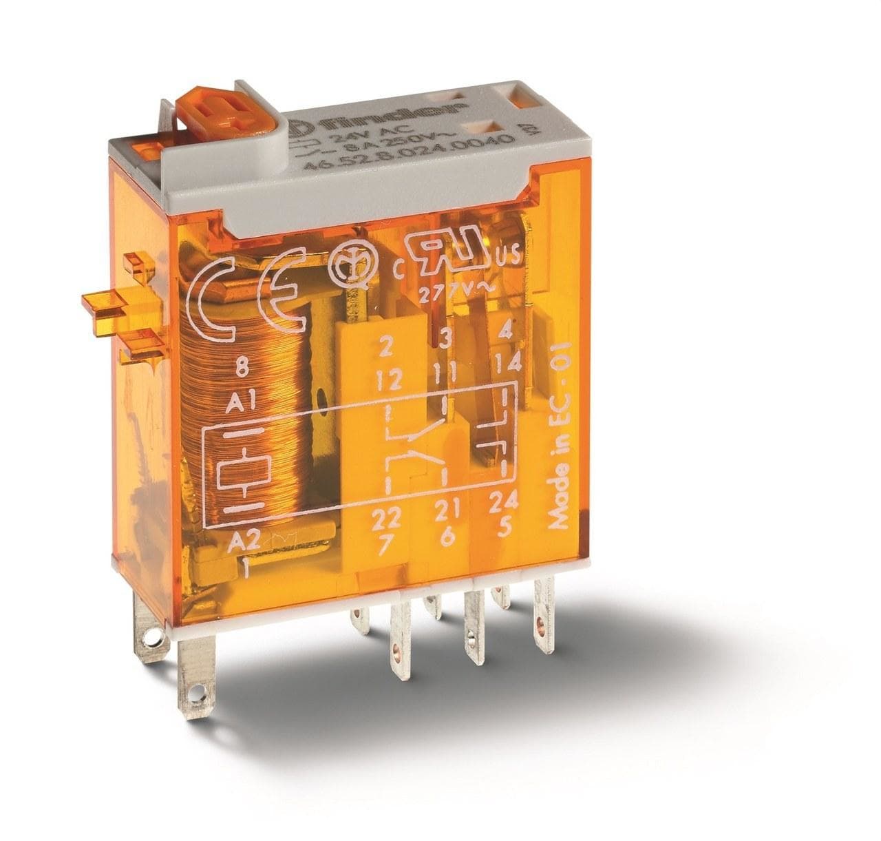 FINDER - MINI-RELÉ INDUST.TERM.ENCHUFAR/SOLDAR 46,2 CTO.CONMD.8A,AGNI,24V AC,PULS.PBA