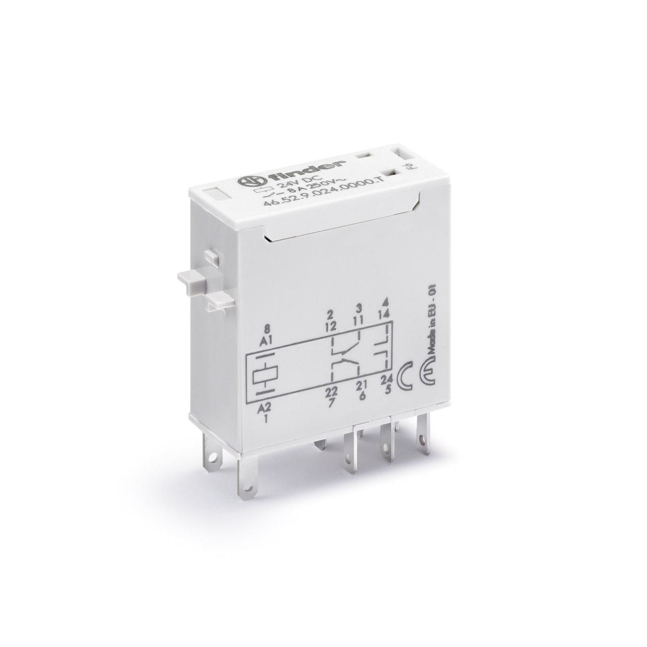 FINDER - Mini-relé industrial con terminales de enchufar/soldar SERIE 46, 2 contactos conmutados, 8A, AgNi, 24V DC (Ferroviaria)