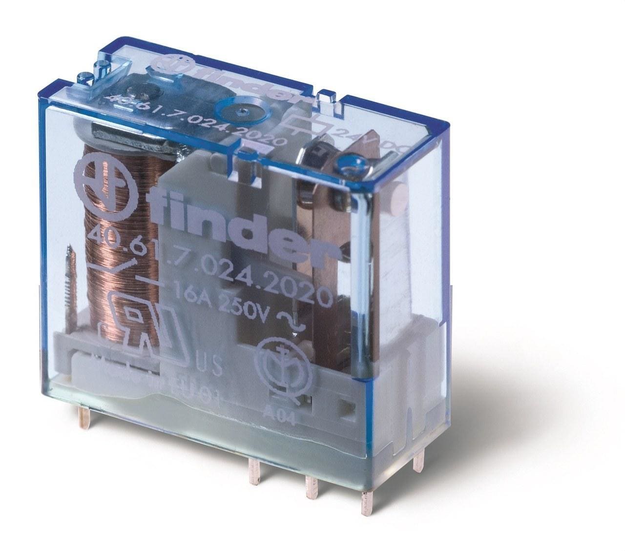 FINDER - Mini-relé para circuito impreso/enchufable-reticulado 5mm SERIE 40, 1 contacto conmutado, 16A, AgCdO, 24V DC sensible, para CI