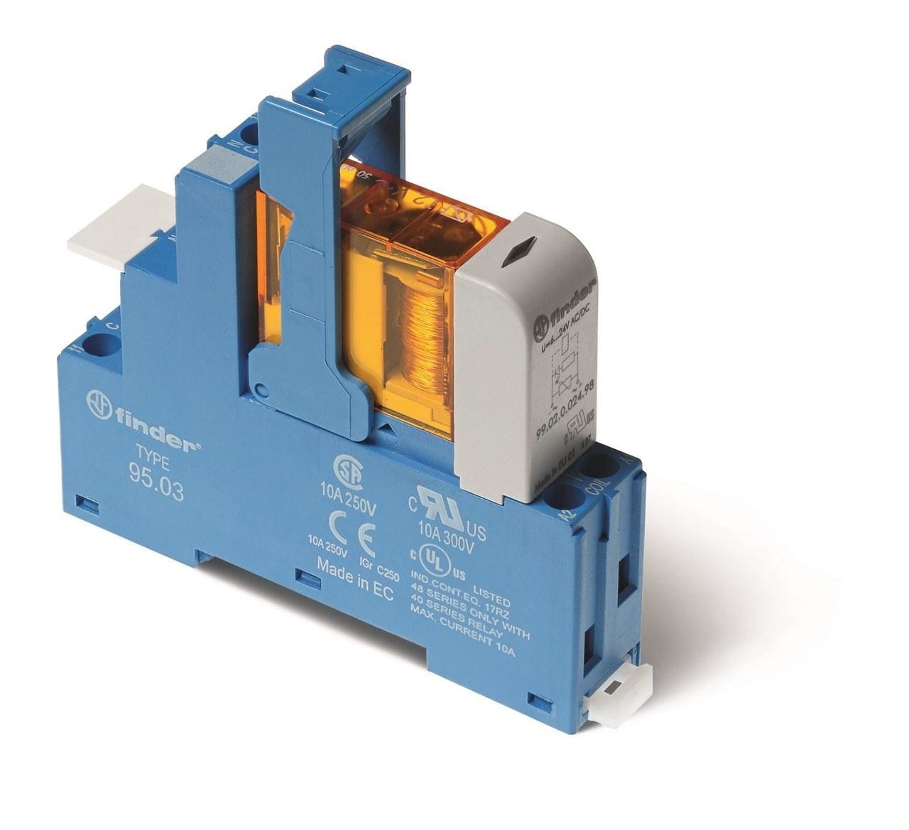 FINDER - INTERFAZ MDR.RL.48,MONT.CRL.35mm,BNE.JAULA,1 CTO.CONMD.10A,AGNI,24V DC SENS.LED