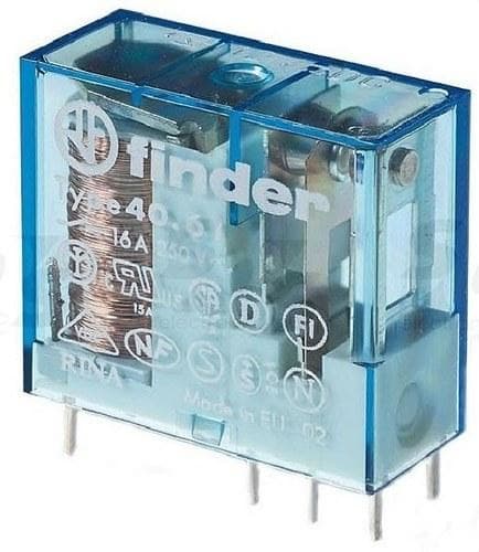 FINDER - Mini-relé para circuito impreso/enchufable-reticulado 5mm SERIE 40, 1 contacto conmutado, 16A, AgNi, 12V AC