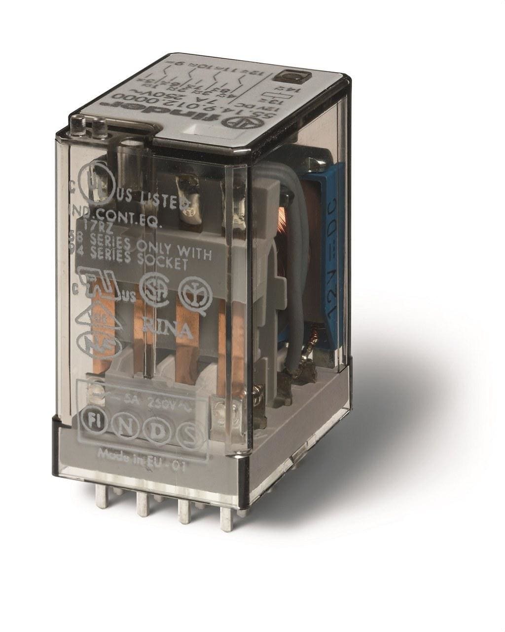 FINDER - Relé industrial para circuito impreso SERIE 55, 4 contactos conmutados, 7A, AgNi, 24V DC
