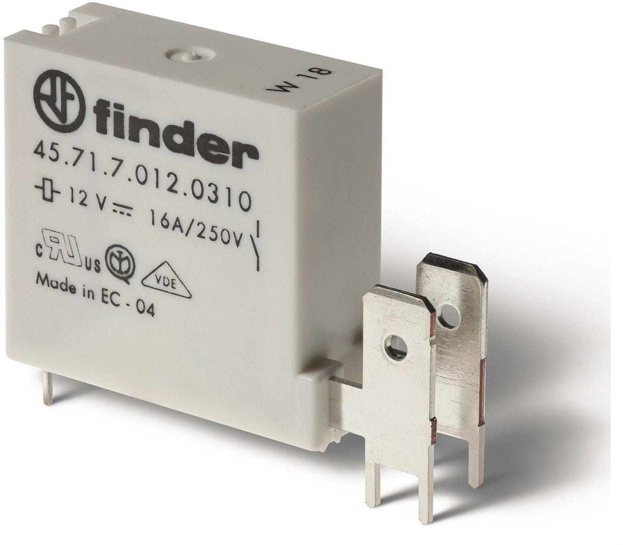 FINDER - Mini-relé para circuito impreso SERIE 45 + Faston 250, 1NA, 16A, AgCdO, 24V DC sensible