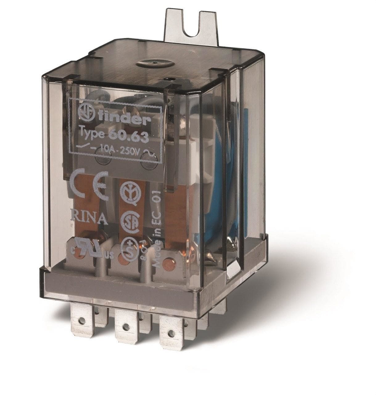 FINDER - Relé industrial Faston 187, 3 contactos conmutados, 10A, AgNi, 110V AC