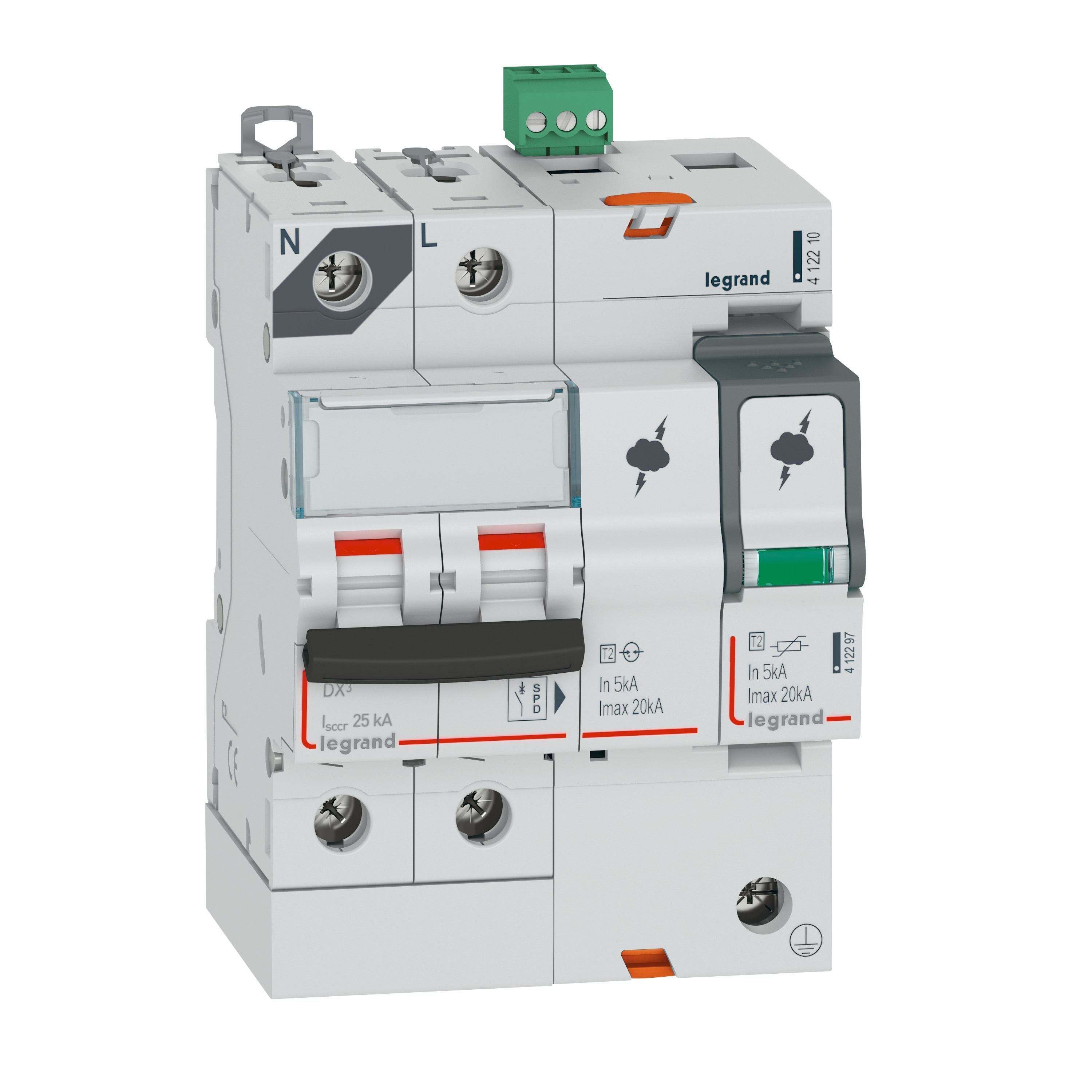 LEGRAND - SPD con protección ICC 25KA T2 IMAX 20KA 1P+N con izquierda con señalización de fallo
