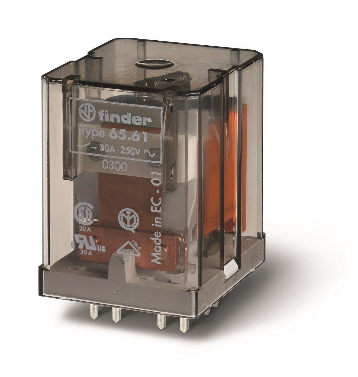 FINDER - Relé de potencia para montaje en circuito impreso SERIE 65 con terminales dobles, 1NA, 30A, AgCdO, 230V AC