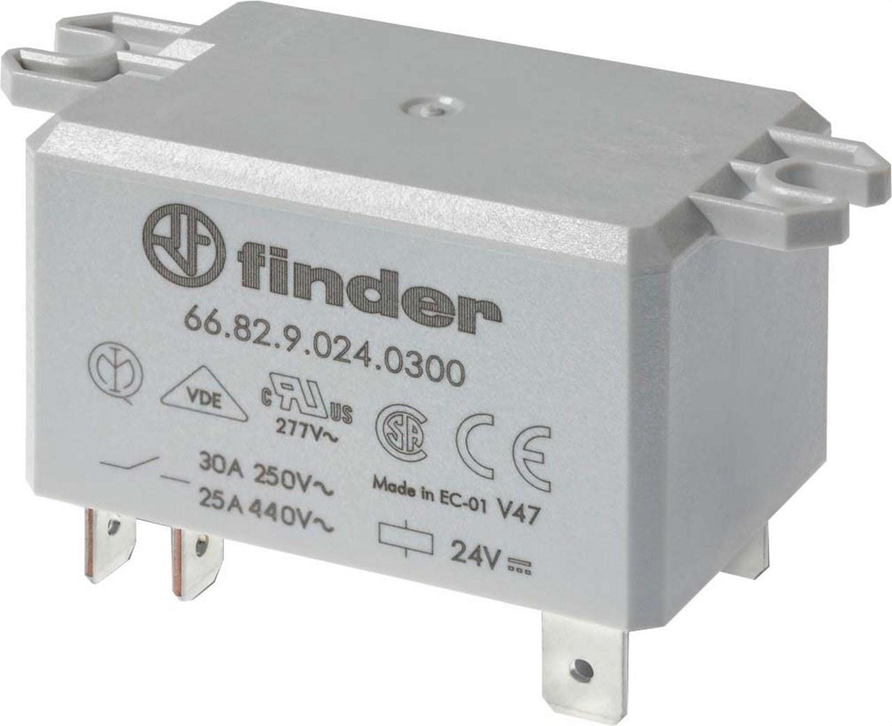 FINDER - Relé de potencia + Faston 250 SERIE 66 con aletas de fijación en la parte superior, 2NA, 30A, AgCdO, 110V AC