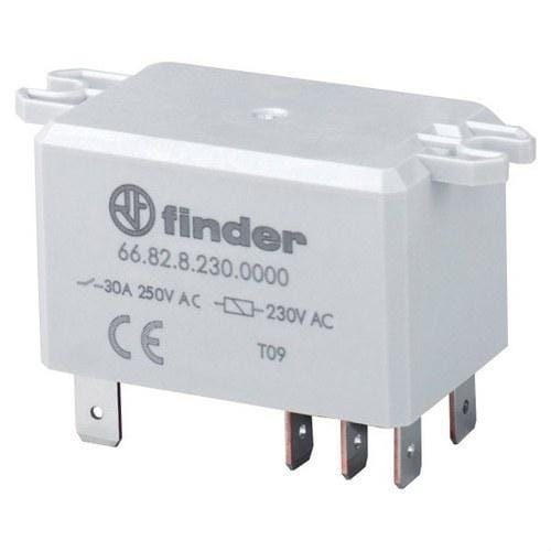 FINDER - Relé de potencia + Faston 250 SERIE 66 con aletas de fijación en la parte superior, 2 contactos conmutados, 30A, AgCdO, 12V DC