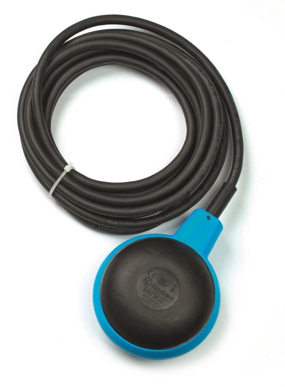 FINDER - Regulador de nivel por flotador con doble cámara SERIE 72, 1 contacto conmutado, cable 10m, PVC Contrapeso (230g) incluido