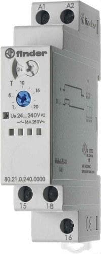 FINDER - Temporizador modular intervalo SERIE 80, 1 contacto conmutado, 16A, 24...240V AC/DC