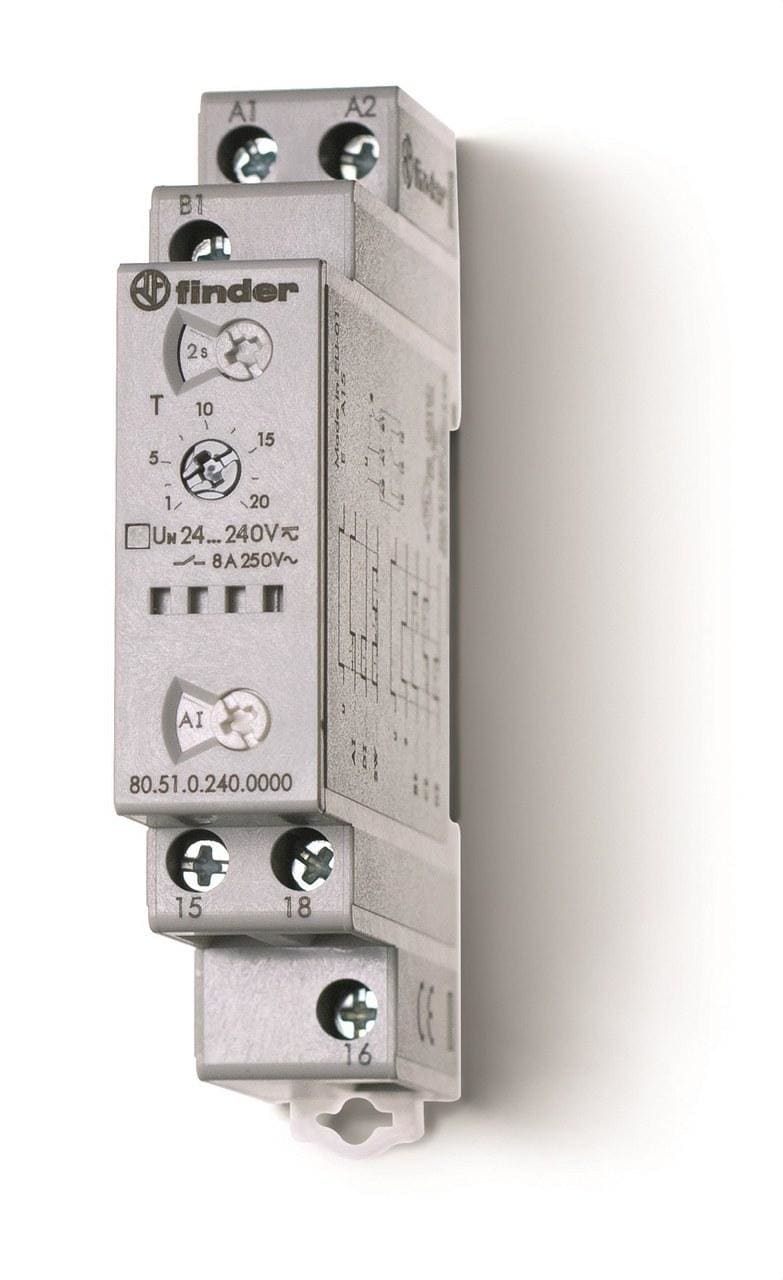 FINDER - Temporizador modular multifunción SERIE 80, 1 contacto conmutado, 8A, 24...240V AC/DC