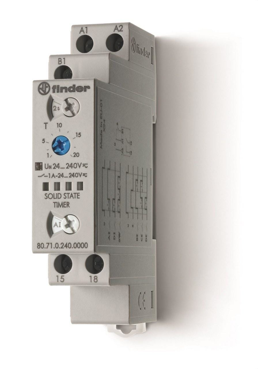 FINDER - Temporizador modular multifunción SERIE 80 con salida a estado sólido, 1NA, 1A, 24...240V AC/DC