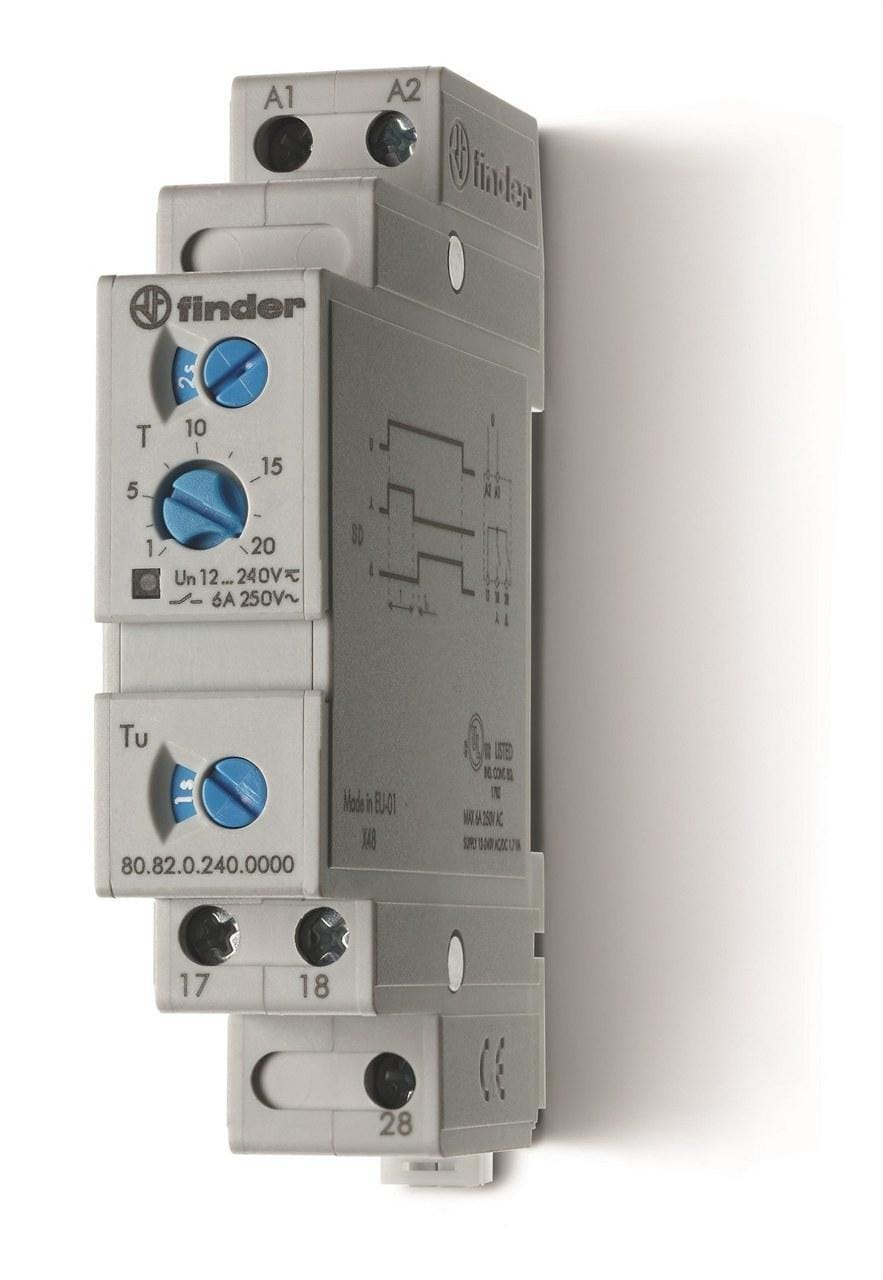 FINDER - Temporizador modular SERIE 80 con relé de tiempo estrella-triangulo, 2NA, 6A, 24...240V AC/DC