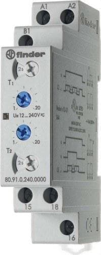FINDER - Temporizador modular accionamiento intermitente asimétrico SERIE 80, 1 contacto conmutado, 16A, 12...240V AC/DC