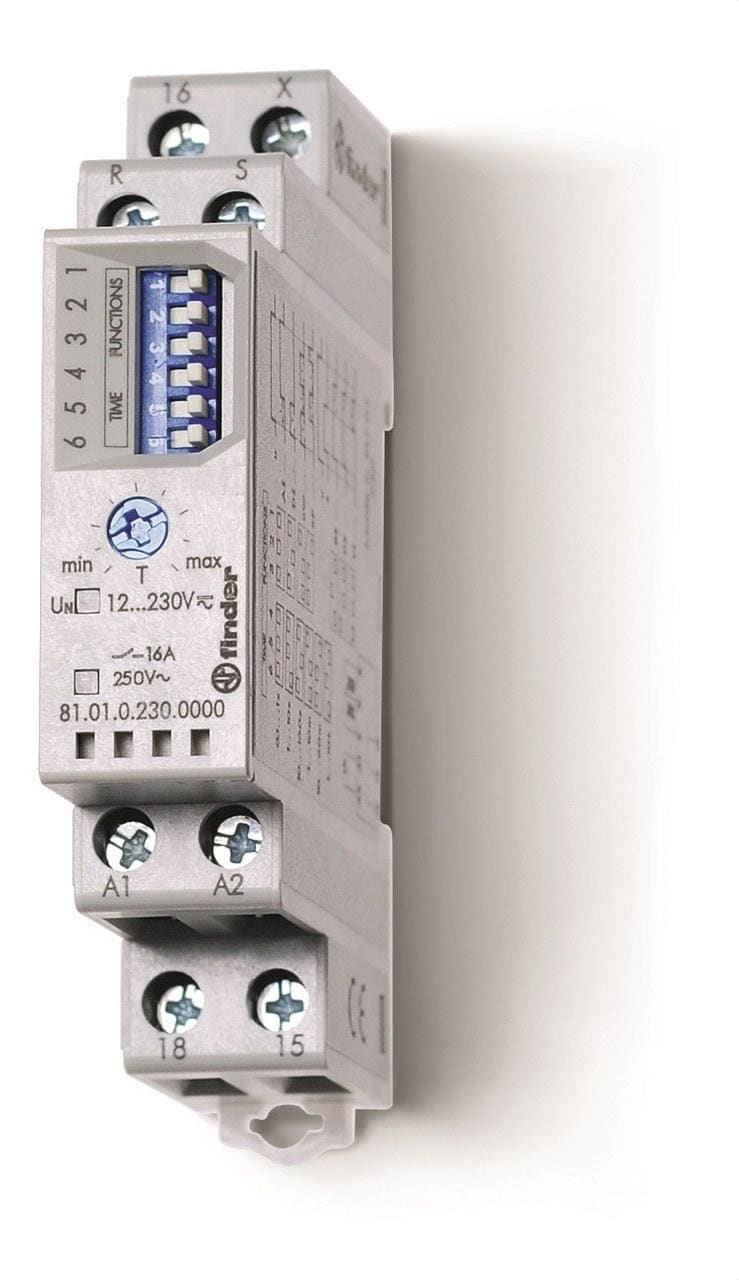 FINDER - Temporizador modular multifunción SERIE 81, 1 contacto conmutado, 16A, 12...230V AC/DC