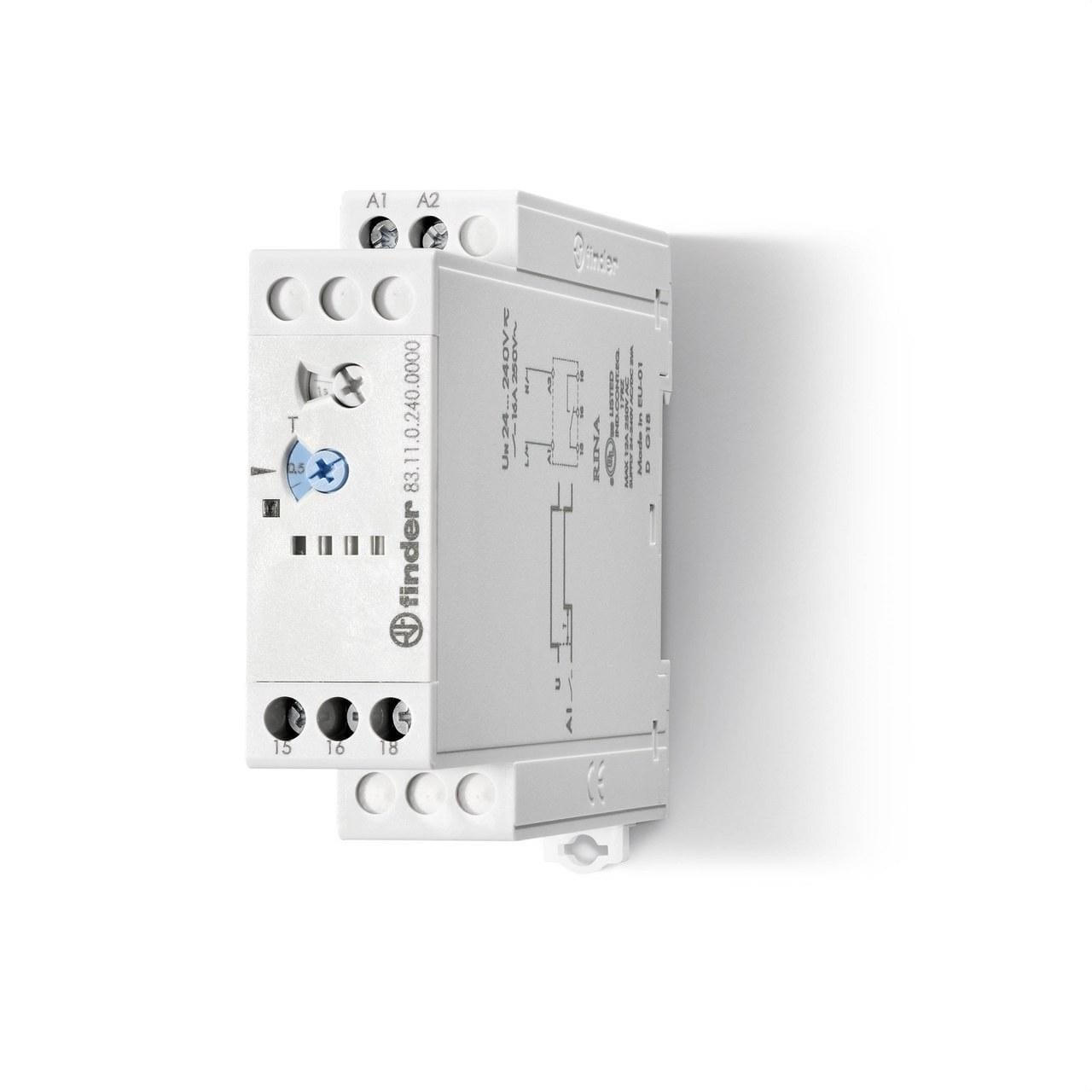 FINDER - Temporizador modular a la puesta en tensión SERIE 83, 1 contacto conmutado, 16A, 24...240V AC/DC
