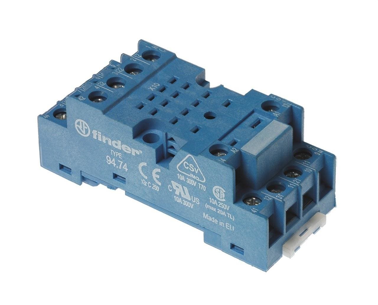 FINDER - Zócalo SERIE 94 para relé 55.32/55.34, bornes a pletina, montaje en panel o carril 35mm, azul, 0.5Nm, cable 8mm (embrida metálica)