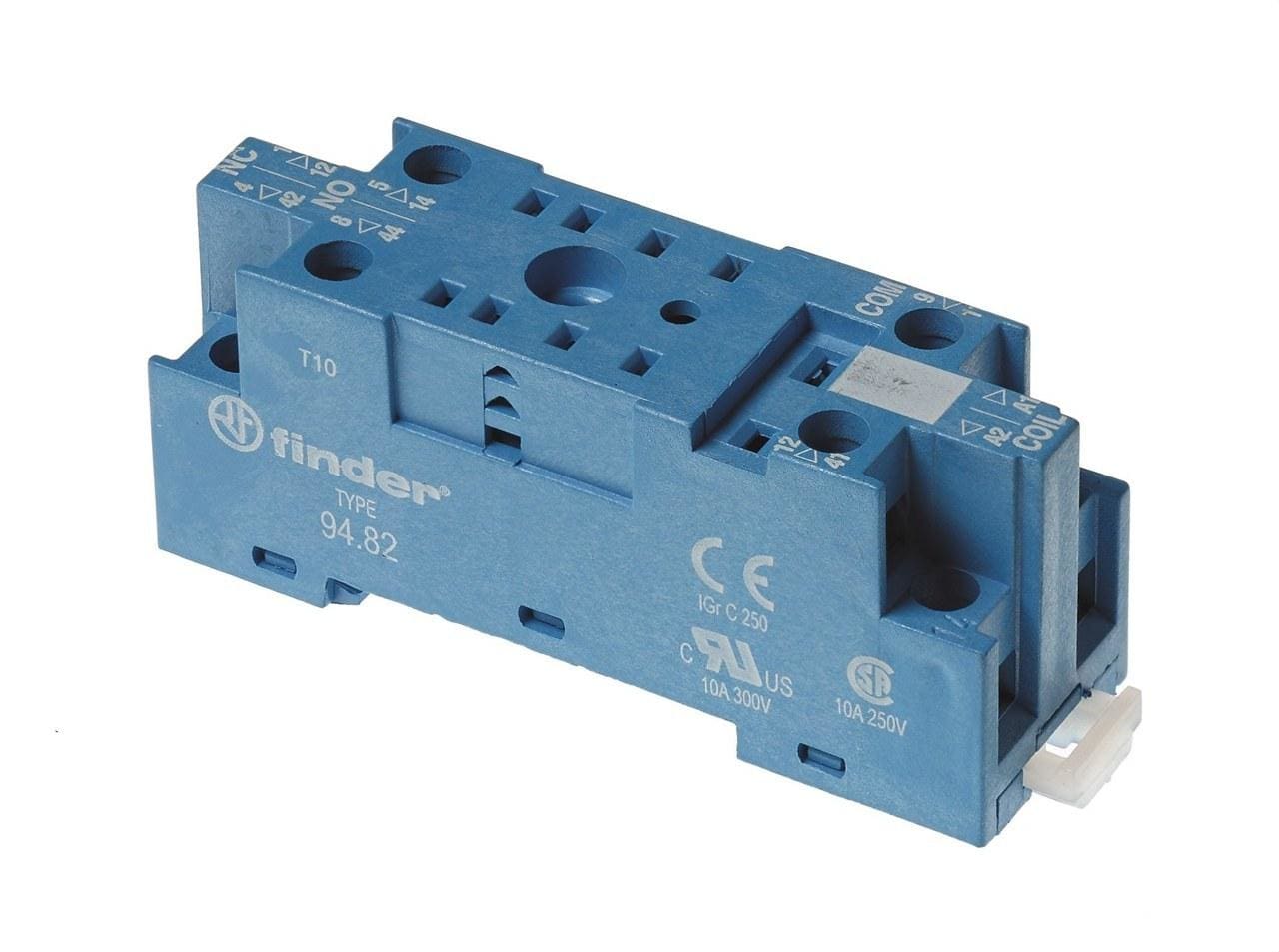 FINDER - Zócalo SERIE 94 para relé 55.32, bornes a pletina, montaje en panel o carril 35mm, azul, 0.5Nm, cable 7mm (emb.brida metálica)