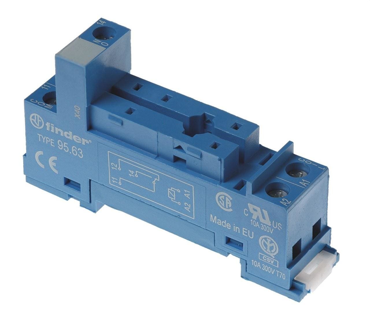 FINDER - Zócalo SERIE 95 para relé 40.31, bornes de jaula, panel o carril 35mm, azul, 0.5Nm, cable 7mm (emb.brida metálica)
