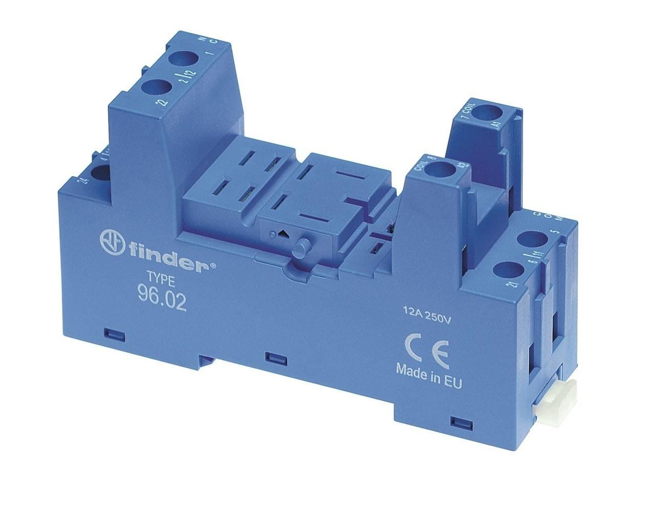 FINDER - Zócalo SERIE 96 para relé 56.32, bornes de jaula, panel o carril 35mm, azul, 0.8Nm, cable 8mm (emb.brida plástica)