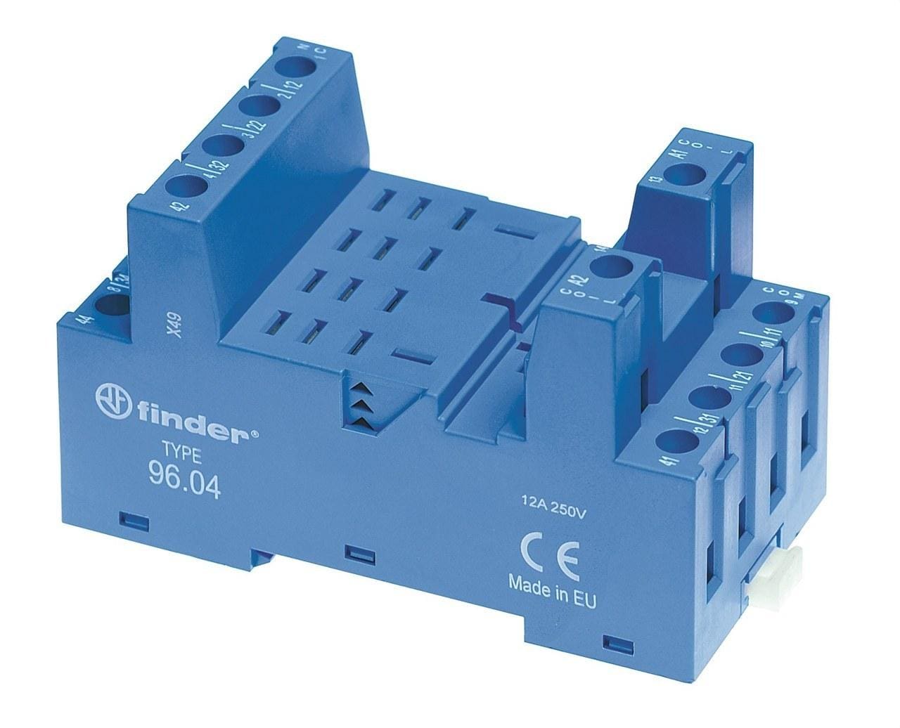 FINDER - Zócalo SERIE 96 para relé 56.34, bornes de jaula, panel o carril 35mm, azul, 0.8Nm, cable 8mm (emb.brida metálica)