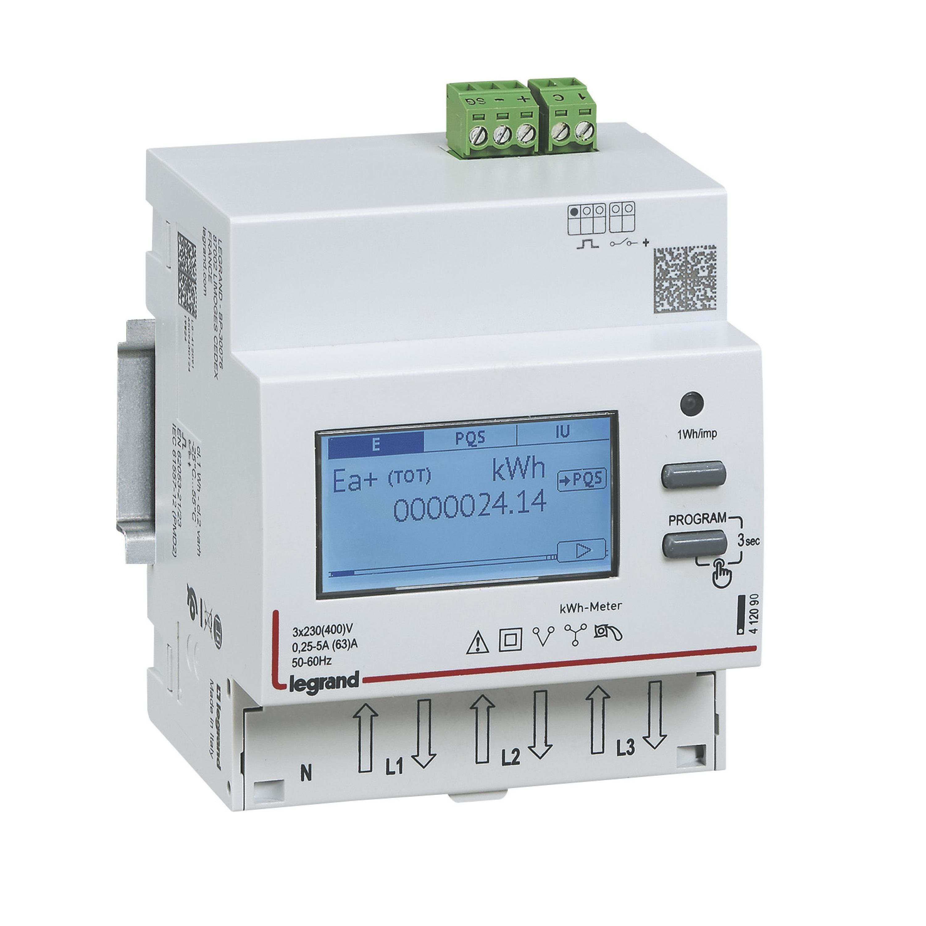 LEGRAND - Contador de energía trifásico EMDX³ - no MID - conexión directa 63A - 4 módulos