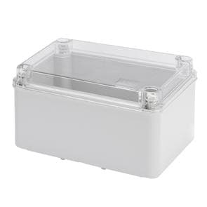GEWISS - Caja de derivación con fondo de alta capacidad atornillada tapa transparente baja con tornillo paredes lisas 380x300x170mm gris RAL7035 IP56
