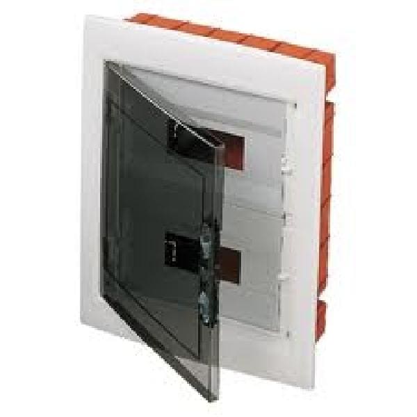 GEWISS - Cuadro de distribución de empotrar con 54 (18x3) módulos paneles troquelados bastidor extraíble puerta transparente ahumada IP40