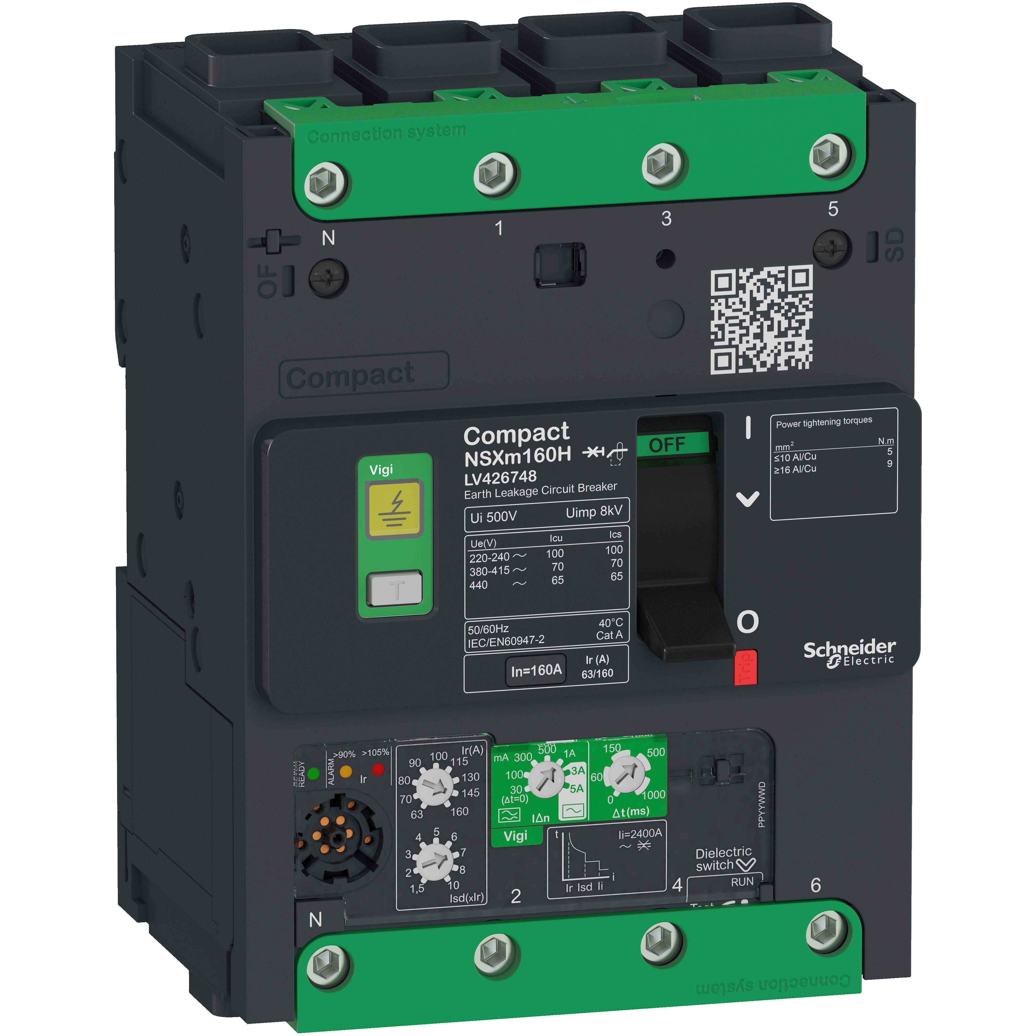 Schneider Electric - Interruptor automático COMPACT NSXm 25kA Vigi 100A 4P 50/60Hz conexión EVERLINK