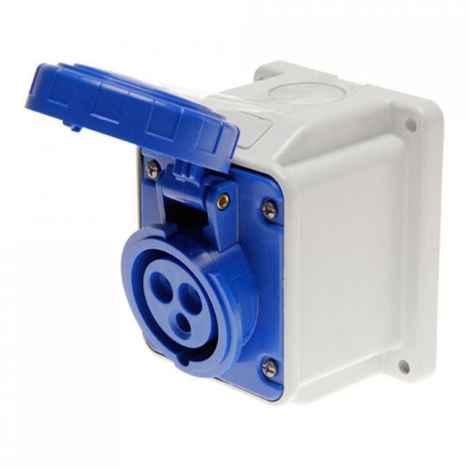 GEWISS - Base fija de pared a 10° conexionado de tornillo 2P+T 32A 200-250V 50-60Hz 9h azul IP67