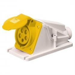 GEWISS - Base fija de pared a 90° conexionado de tornillo 2P+T 16A 100-130V 50-60Hz 4h amarillo IP44