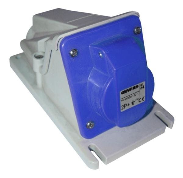 GEWISS - Base fija de pared a 90° conexionado de tornillo 2P+T 16A 200-250V 50-60Hz 9h azul IP44
